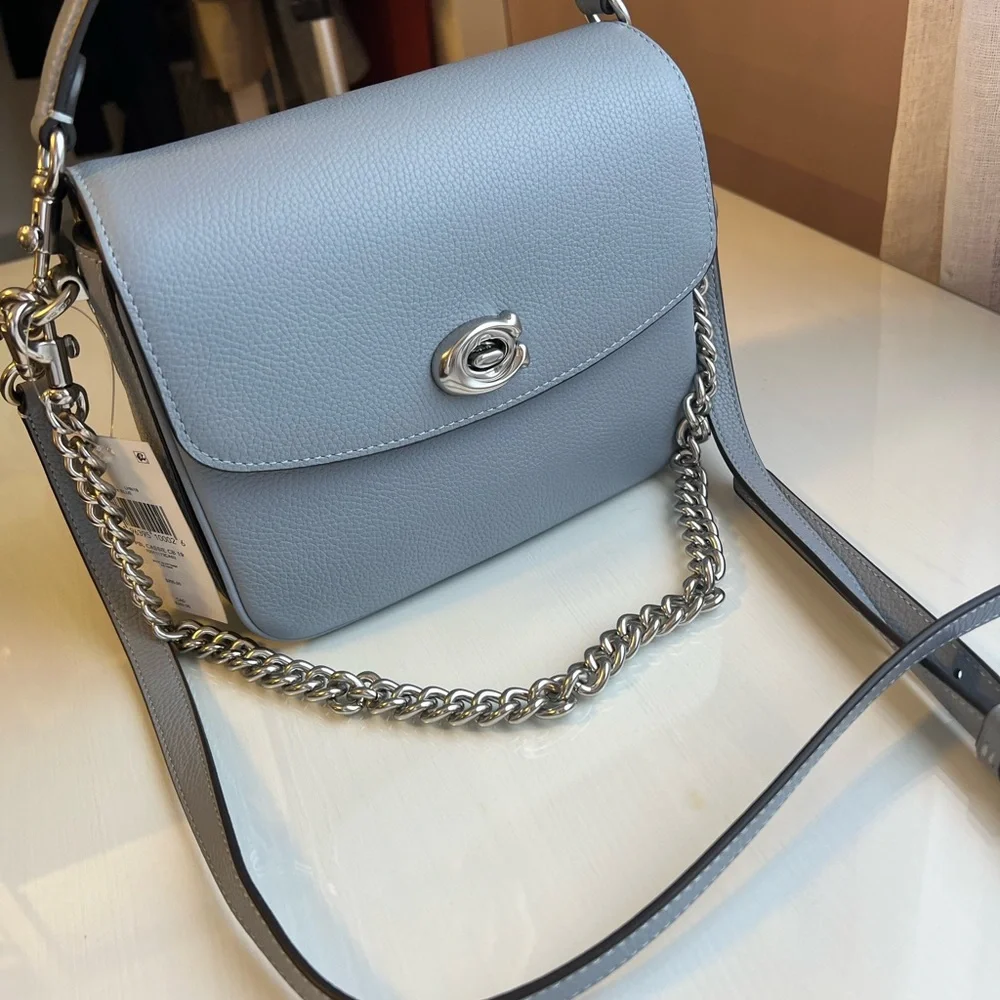 COACH Light Blue Pebbled Leather Crossbody with Chain Strap - Picture 6 of 7